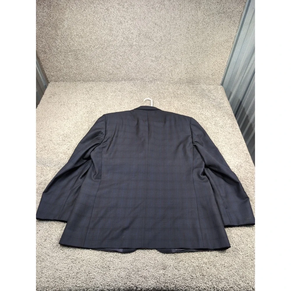 GB‎ Baroni Uomo Mens Navy Blue Plaid Wool Blend Sport Coat Blazer Made in Italy